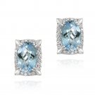 Rhodium Plated 8.8ct Blue Topaz & CZ Oval Earrings EBR12383BT