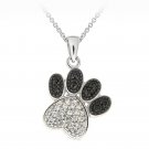 Rhodium Plated Black & White CZ Paw Print Necklace, 18 PBR12249BK