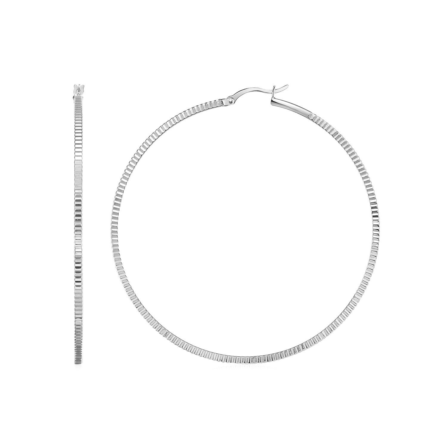 Ridge Textured Hoop Earrings in Sterling Silver Sterling Silver