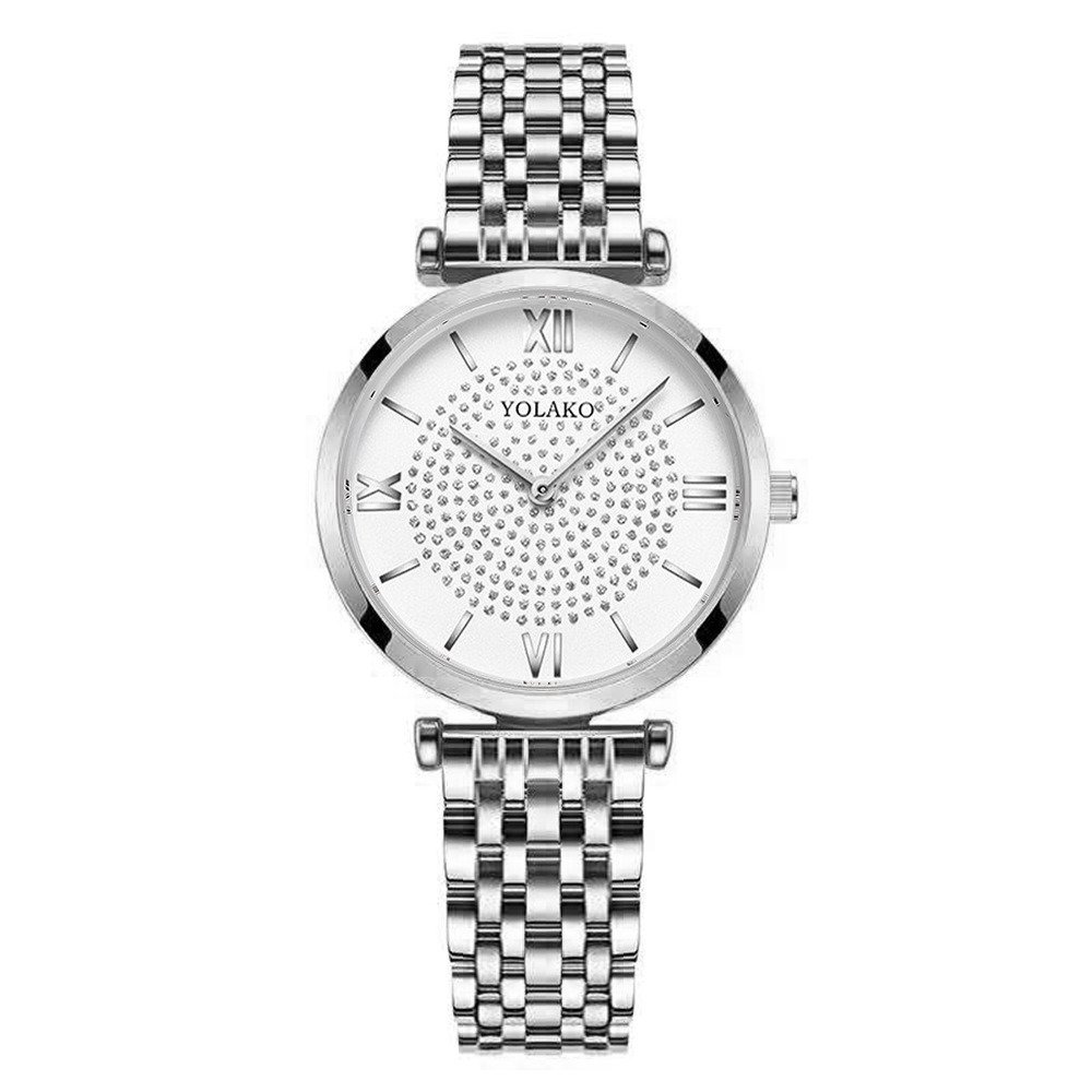Roman Engraved Diamond-Set Alloy Steel Band Watch rose gold