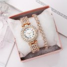 Roman Pattern Diamond Ladies Watch Bracelet Set Rose Gold Watch + Bracelet + Box