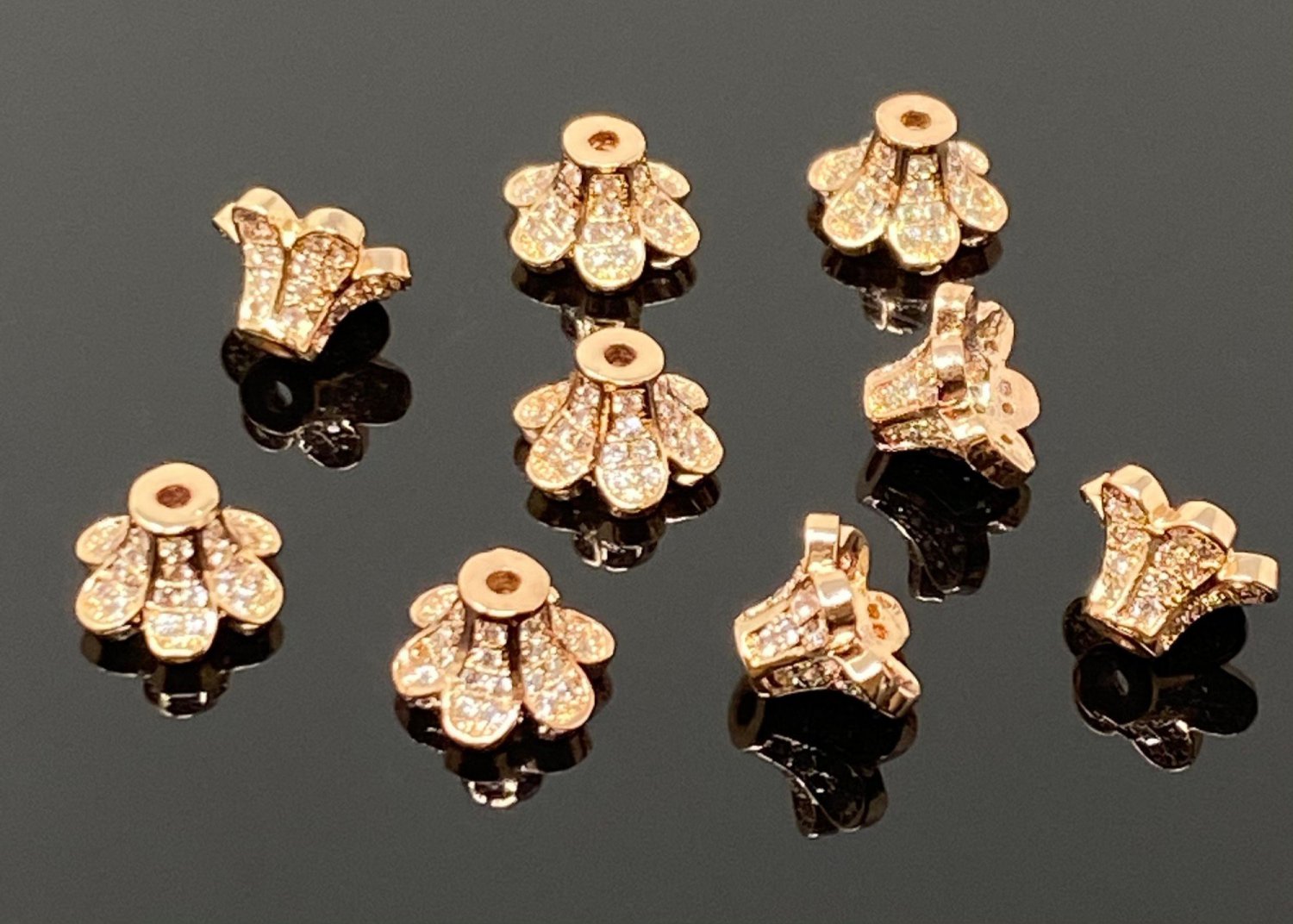Rose Gold CZ Micro Pave BeCrown Bead Caps Jewelry Findings for Jewelry Making 1 Pc Default Title