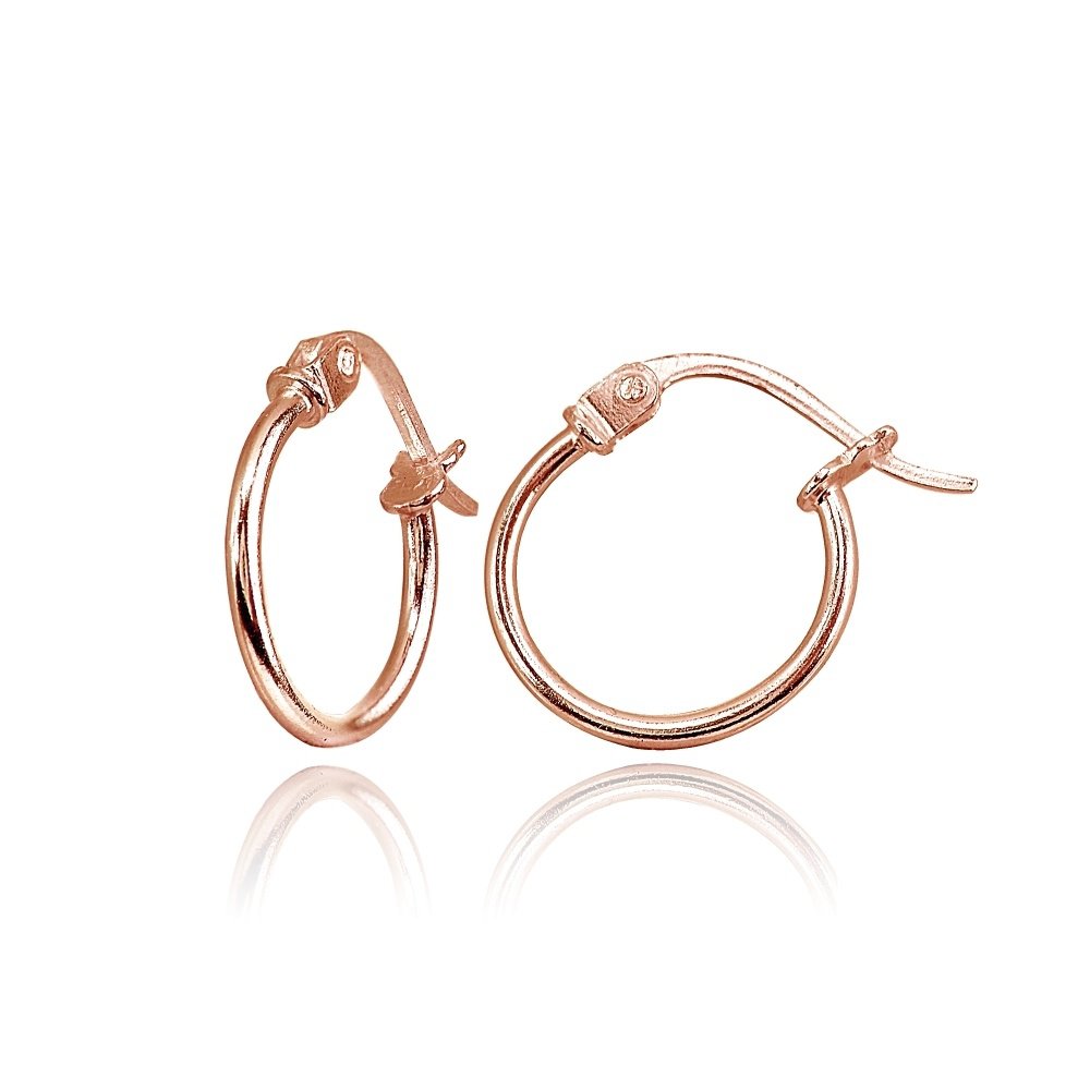 Rose Gold Flash Silver Sm 12mm Polished Round Lightweight Unisex Hoop Earrings HRG15855