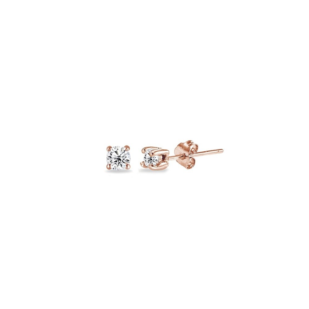Rose Gold Flashed Sterling Silver Cubic Zirconia 2mm Round Stud Earrings ERG15389