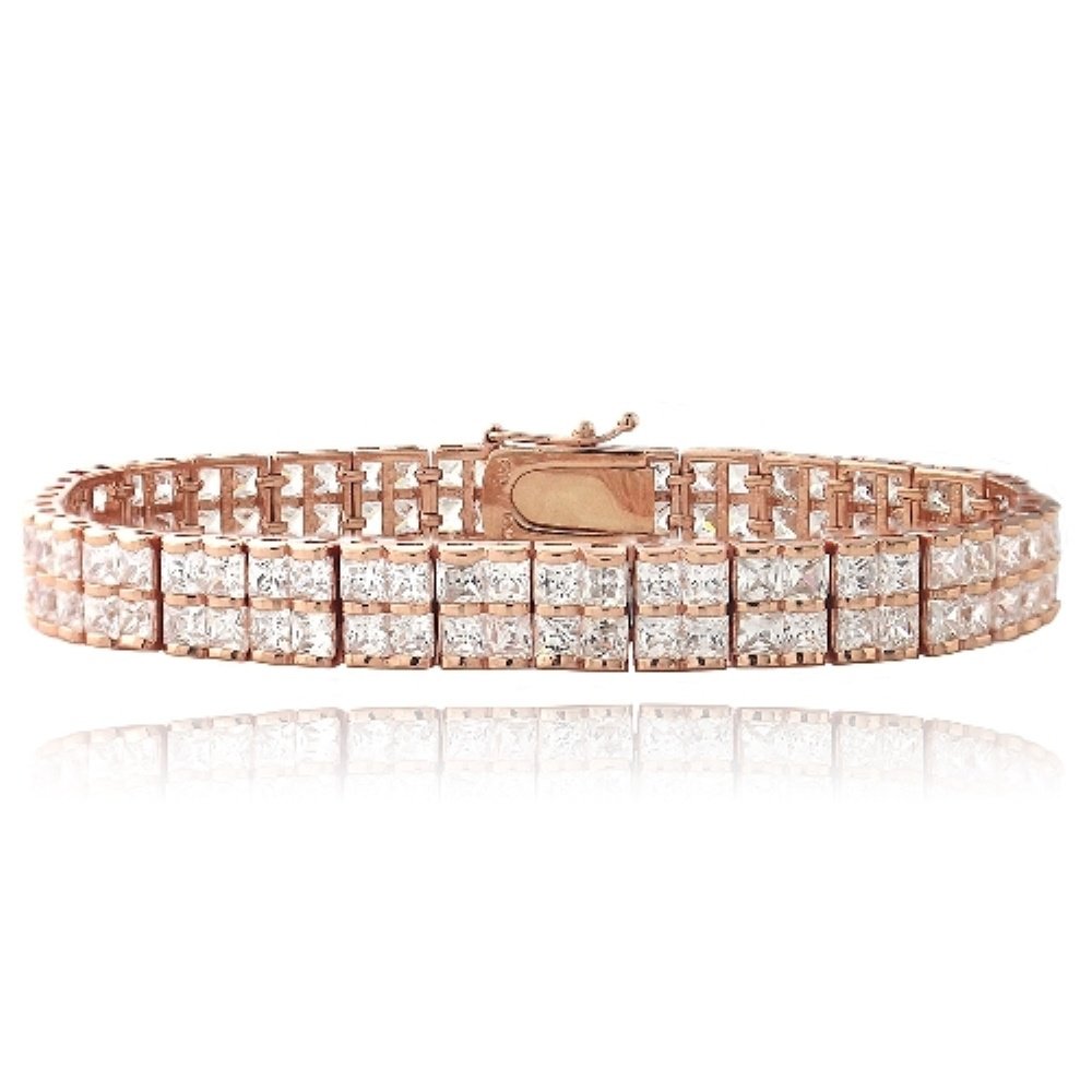 Rose Gold Plated 20ct Cubic Zirconia Double-Row Square Tennis Bracelet BRGBR13452