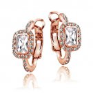 Rose Gold Tone 3ct White Topaz Emerald Cut Clutchless Earrings ERGBR13684WT