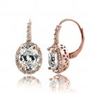 Rose Gold Tone 4ct CZ Oval Halo Leverback Earrings ERGBR13825
