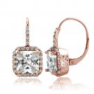 Rose Gold Tone 6.5ct CZ Square Halo Leverback Earrings ERGBR13826