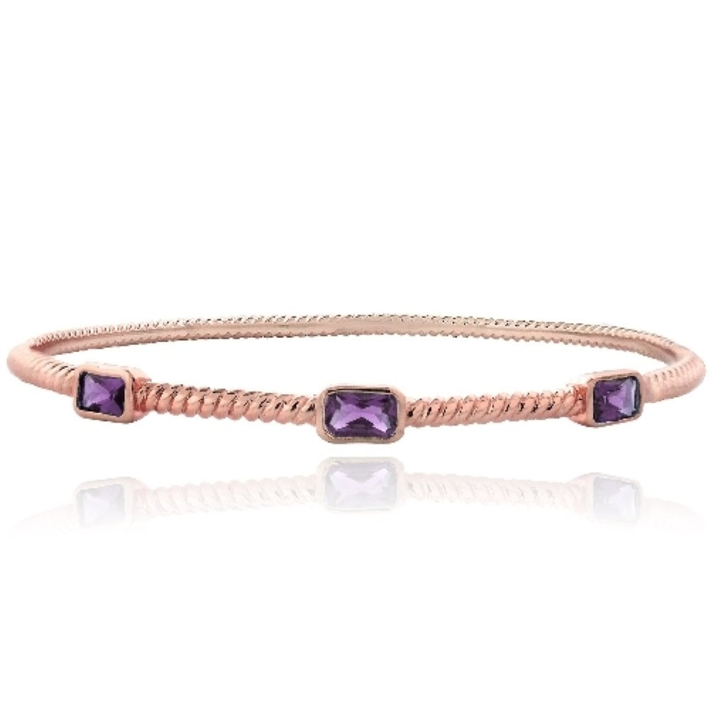 Rose Gold Tone Amethyst Rectangular Corrugated Bangle BARGBR13682A