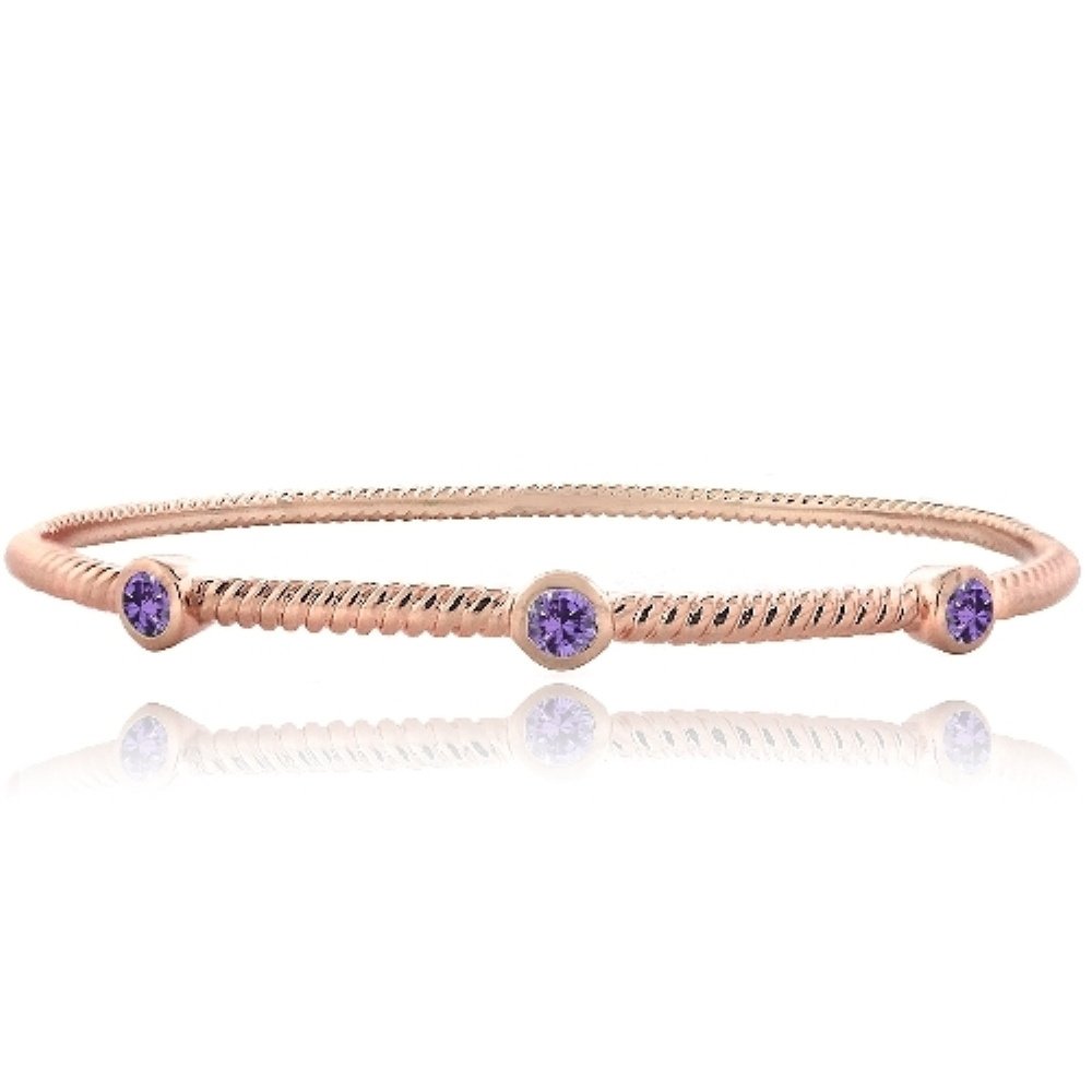 Rose Gold Tone Amethyst Round Corrugated Bangle BARGBR13683A