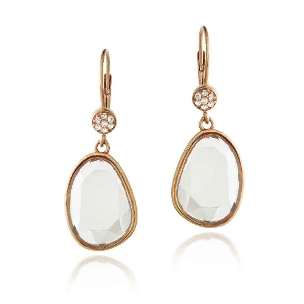 Rose Gold Tone Clear Quartz & White Topaz Raindrop Dangle Earrings ERGBR13687Q