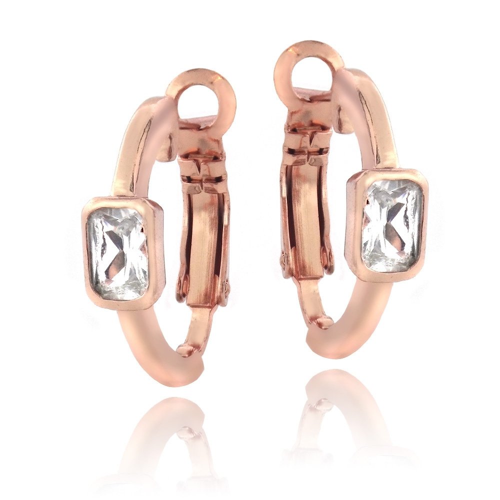 Rose Gold Tone Created White Sapphire Rectangle Clutchless Earrings ERGBR13691CWS