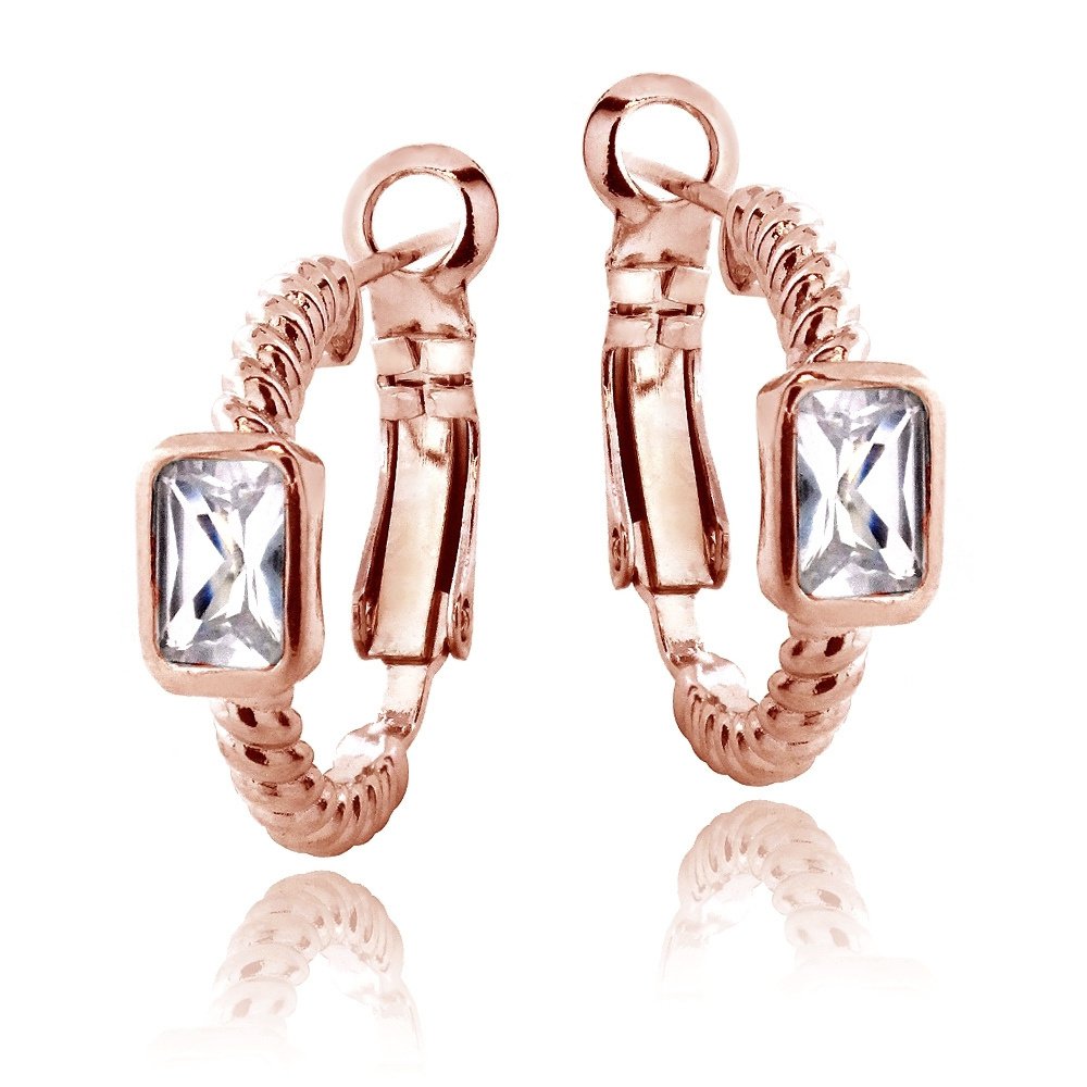 Rose Gold Tone Created White Sapphire Rectangle Shrimp Clutchless Earrings ERGBR13694CWS