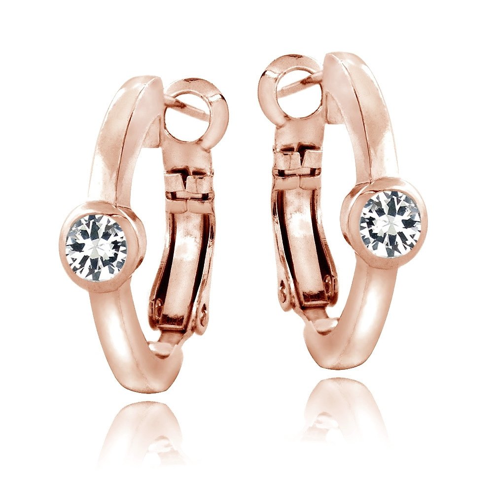 Rose Gold Tone Created White Sapphire Round Clutchless Earrings ERGBR13692CWS