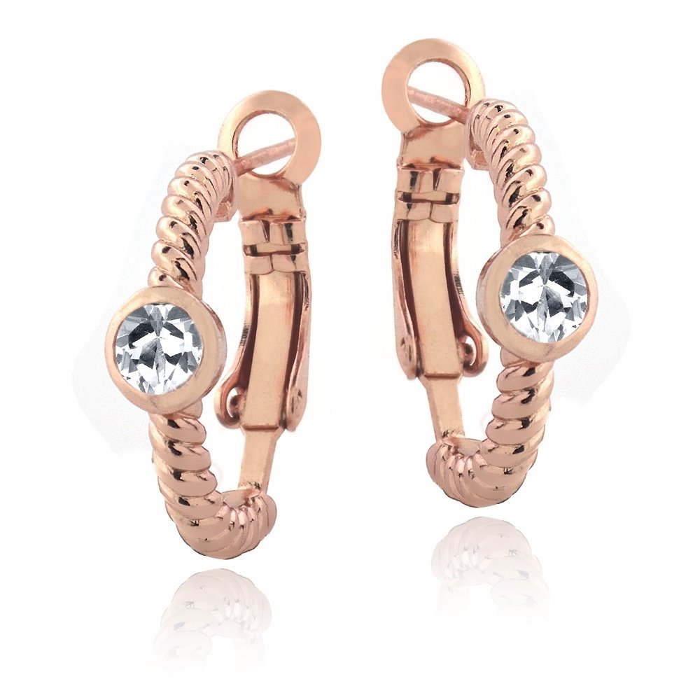 Rose Gold Tone Created White Sapphire Round Shrimp Clutchless Earrings ERGBR13695CWS