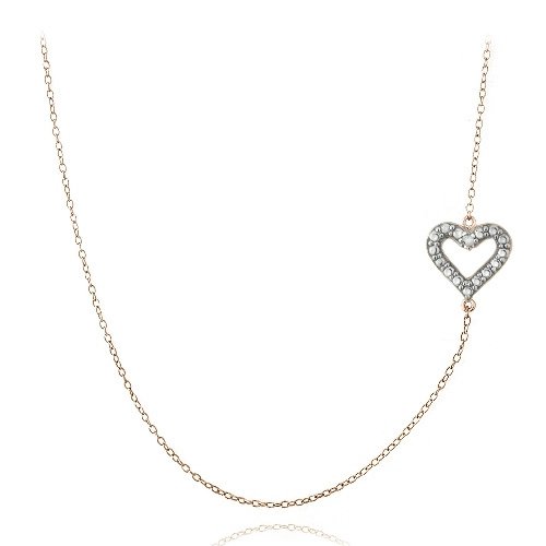 Rose Gold Tone over Silver Diamond Accent Heart Chain Necklace NRG13665