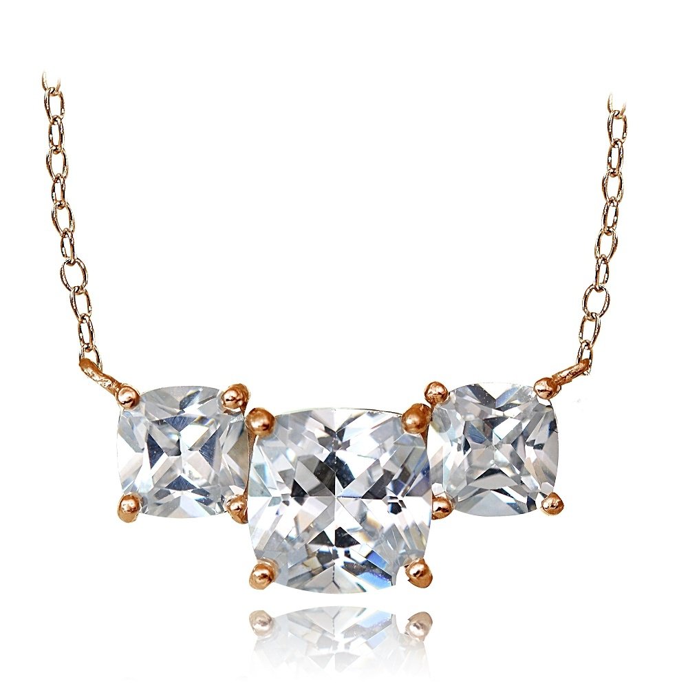 Rose Gold Tone over Sterling Silver 4.5ct Cubic Zirconia Three Stone Cushion-Cut Necklace PRG14471