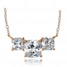 Rose Gold Tone over Sterling Silver 4.5ct Cubic Zirconia Three Stone Cushion-Cut Necklace PRG14471