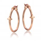 Rose Gold Tone over Sterling Silver Cross Polished Hoop Earrings HRG13794