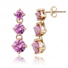 Rose Gold Tone over Sterling Silver Light Pink CZ Three Stone Dangle Earrings ERG13027LPZ