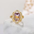 S925 Silver Purple rhyme Gold Purple Yellow Crystal Ring Purple yellow