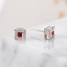 S925 square RUBY EARRINGS red