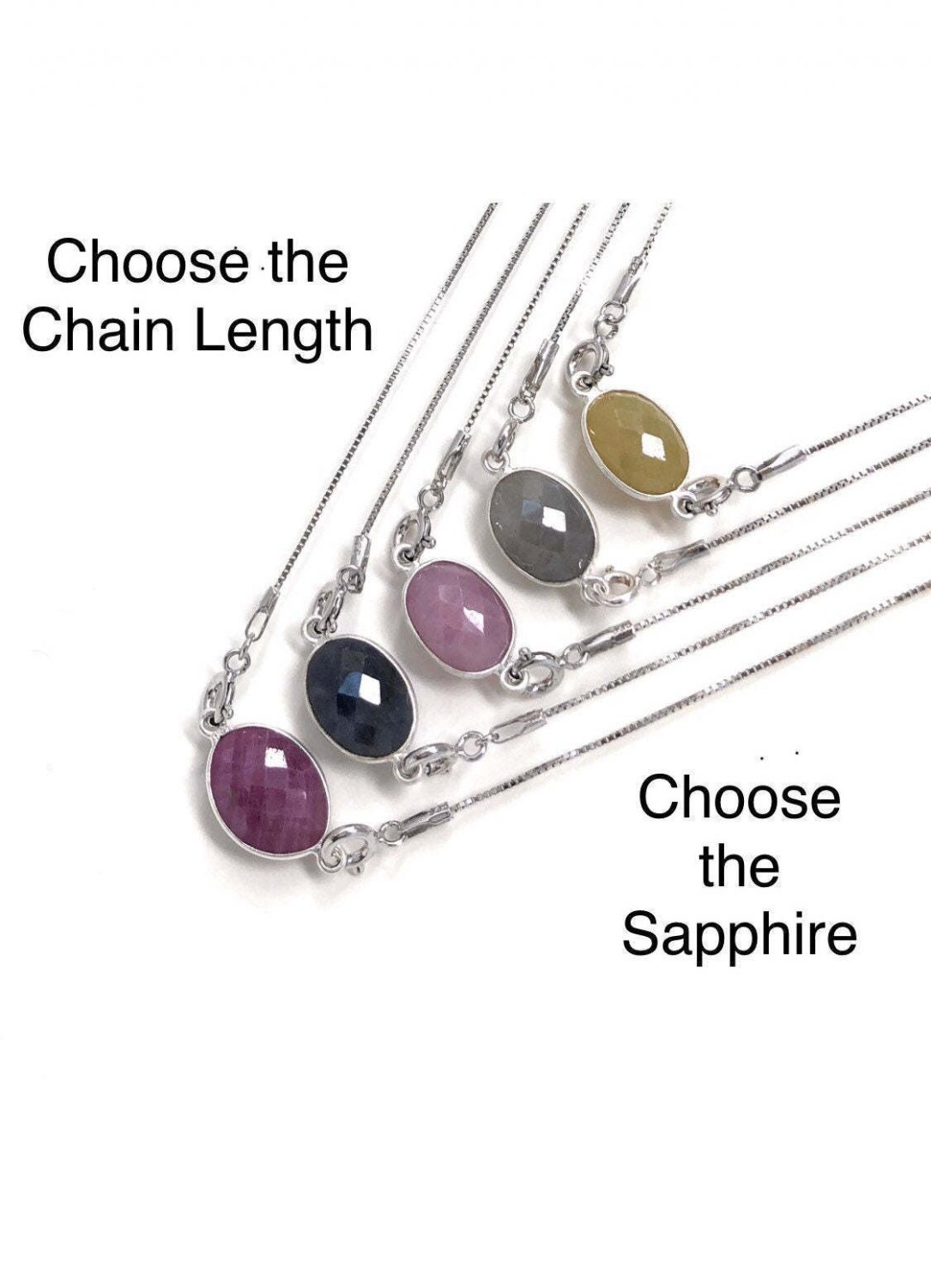 Sapphire Gemstone Necklace; Minimalist Layering NecBlue Sapphire Yellow Sapphire Pink Sapphire 22
