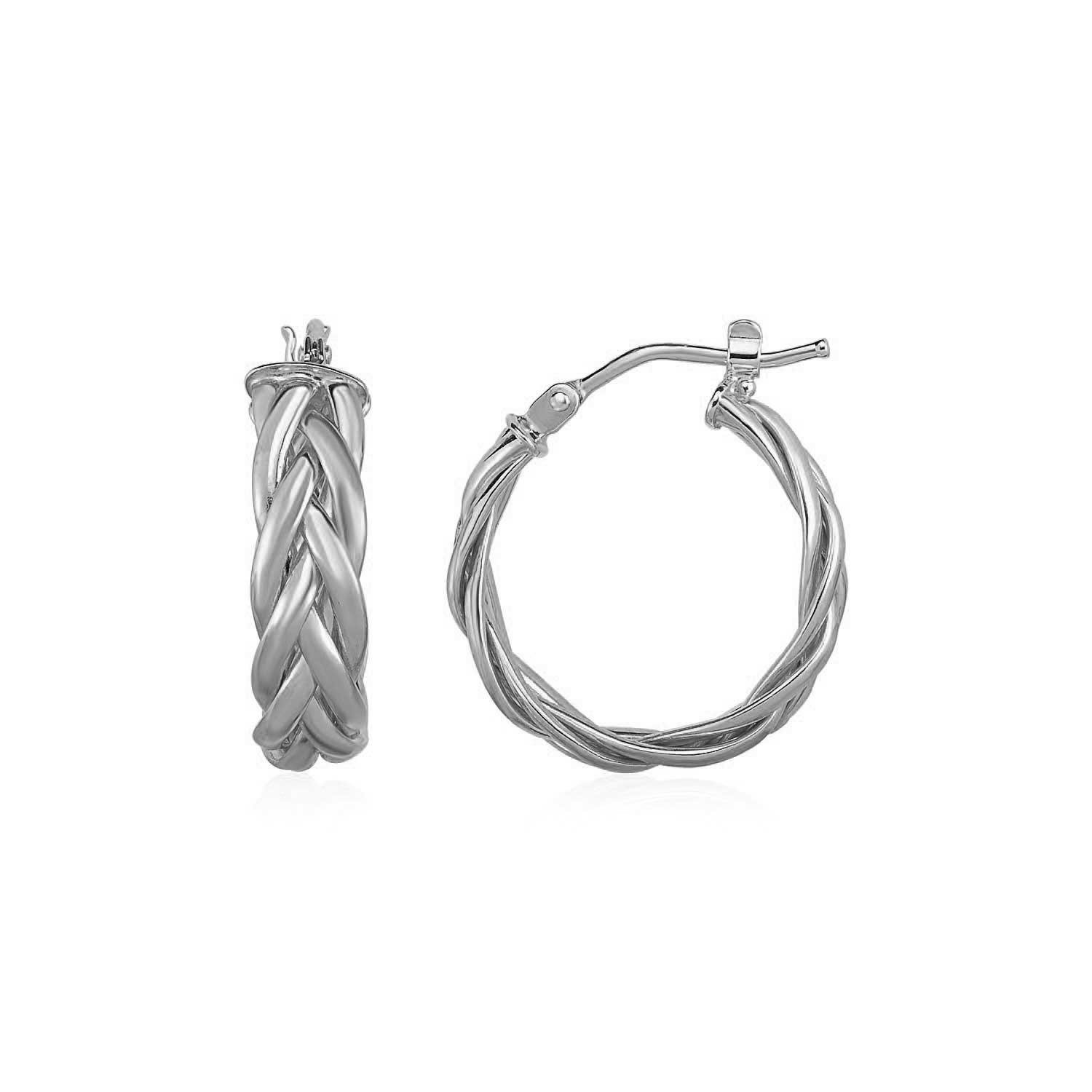 Shiny Braided Hoop Earrings in 14k White Gold White Gold