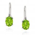 Silver Genuine Peridot Stone Oval Prong Set LeverBack Lever Back Earrings E377