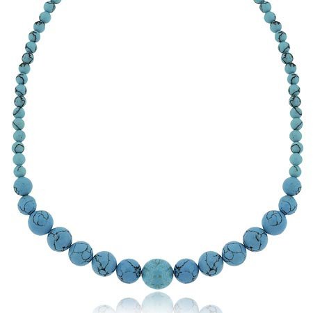 Silver Reconstituted Blue Turquoise Beaded Necklace N9853TQ1