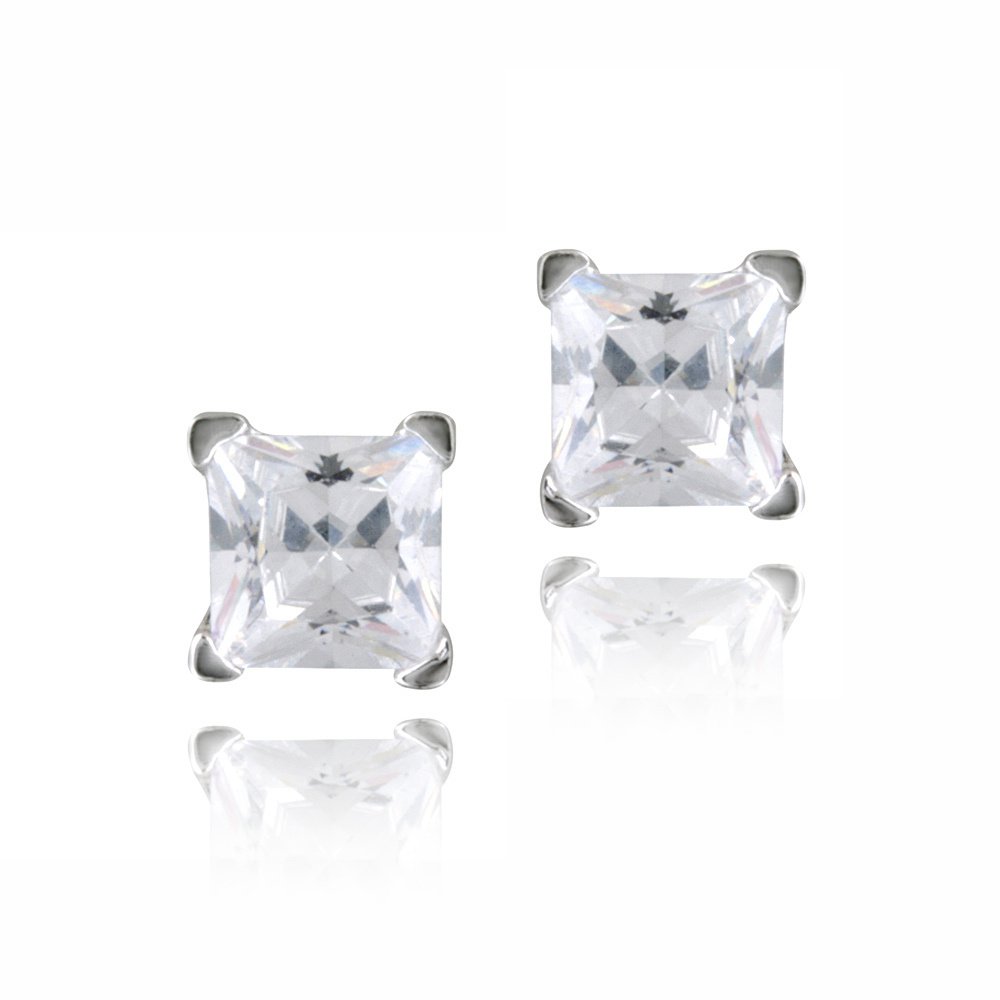 Silver Tone 1-3ct CZ Square Stud Earrings, 3mm EBR12645