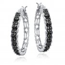 Silver Tone 1-4ct Black Diamond 28mm Round Hoop Earrings HBR13710M4