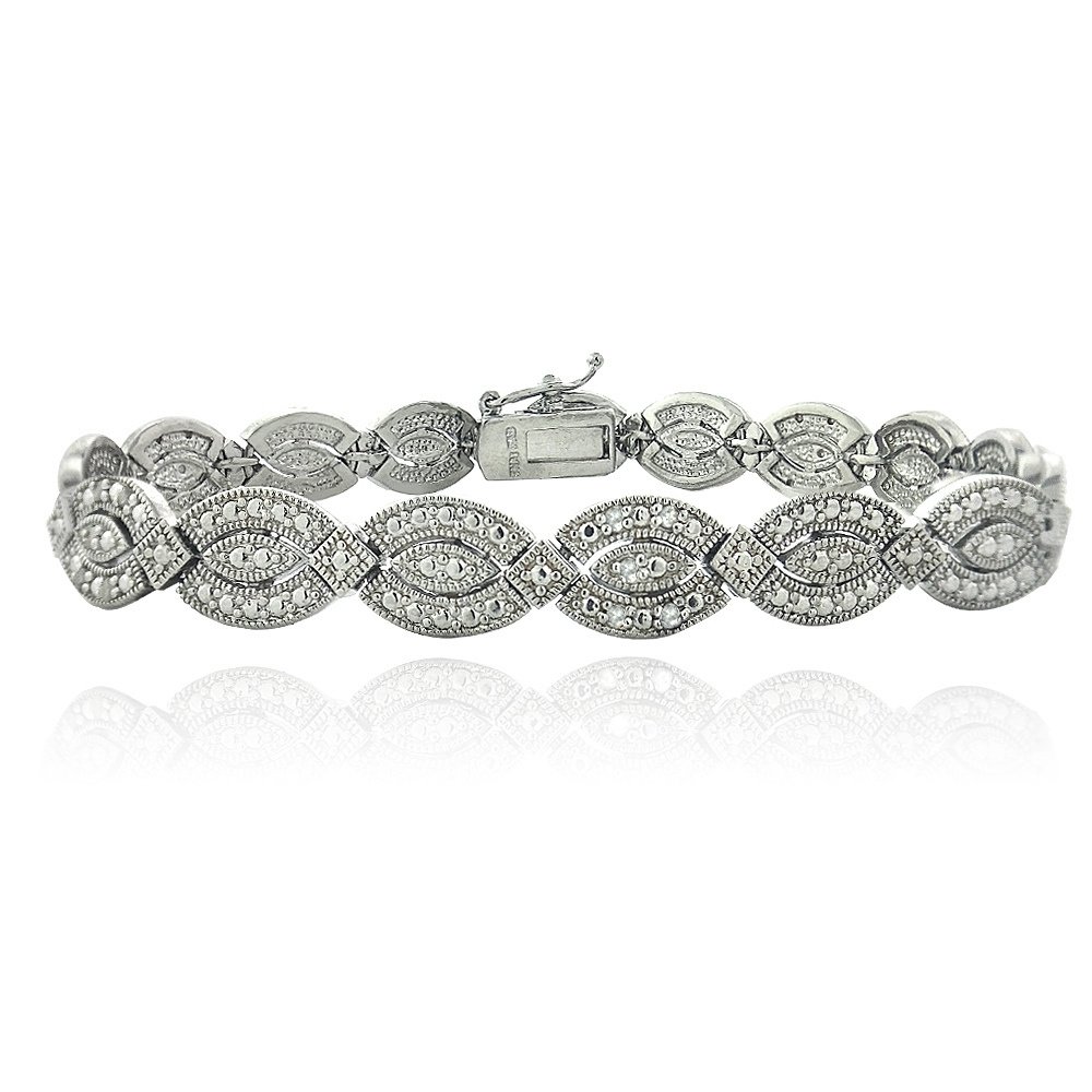 Silver Tone 1-4ct Diamond Marquise Link Bracelet BBR13696