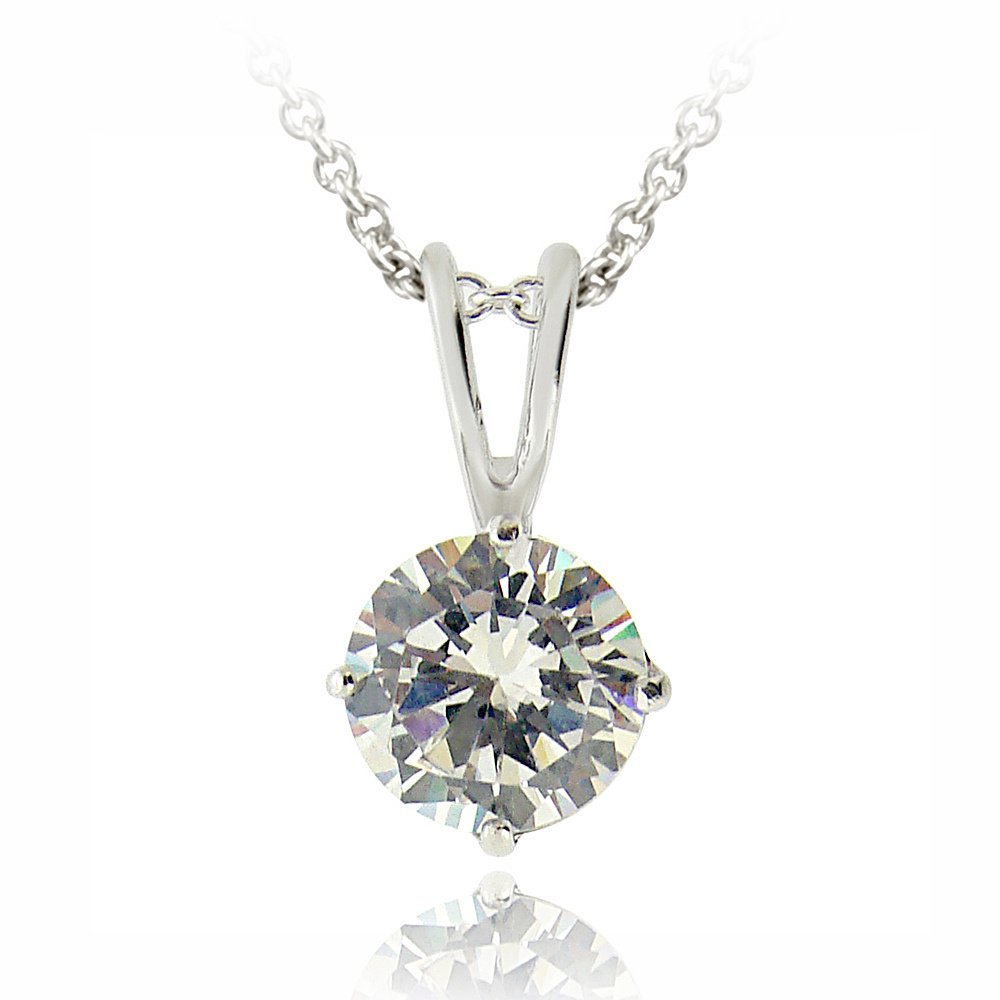 Silver Tone 1.25ct CZ Round Solitaire Necklace, 7mm PBR12642