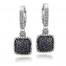 Silver Tone 1.2ct Amethyst & White Topaz Square Rope Leverback Earrings EBR13830A