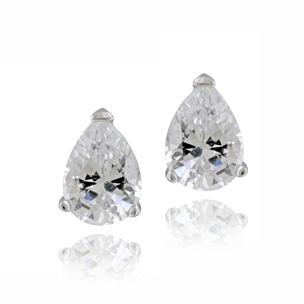 Silver Tone 1.5ct CZ Teardrop Stud Earrings, 7x5mm EBR12651