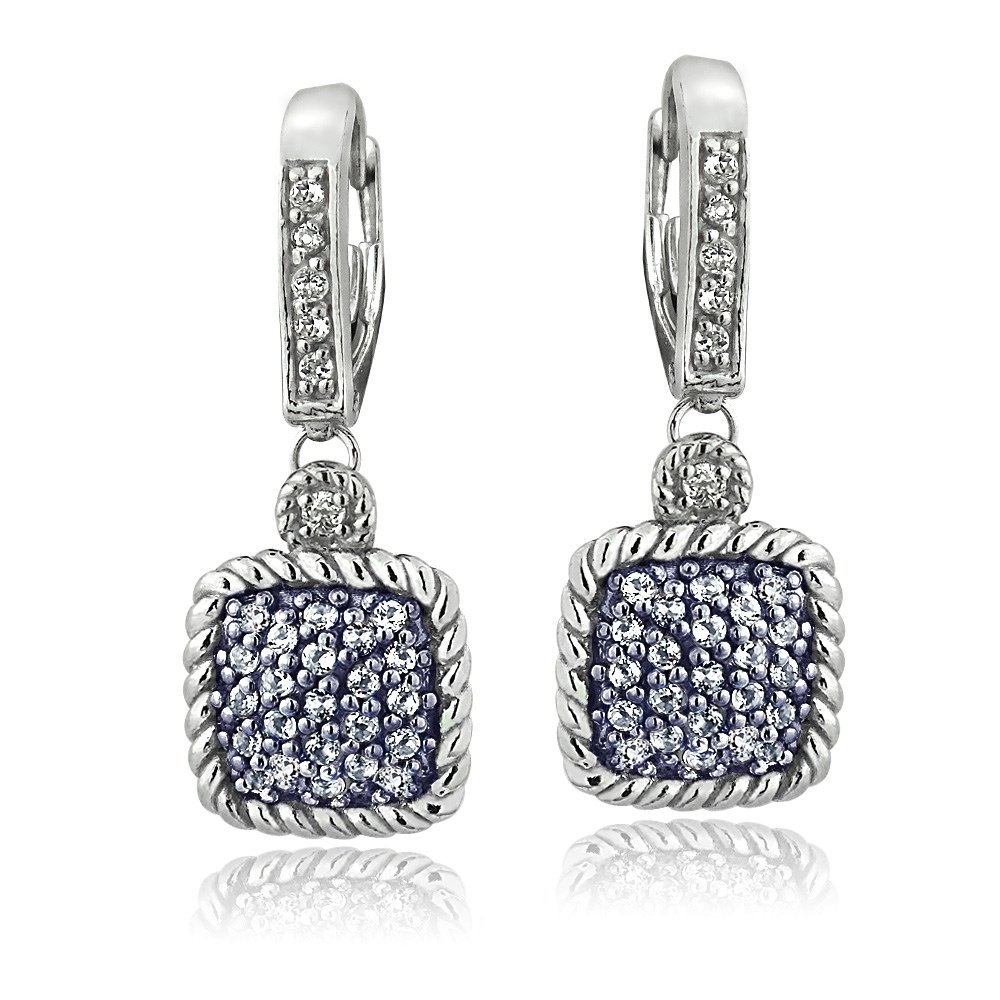 Silver Tone 1.6ct Blue & White Topaz Square Rope Leverback Earrings EBR13830BT