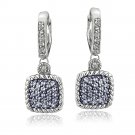 Silver Tone 1.6ct Blue & White Topaz Square Rope Leverback Earrings EBR13830BT