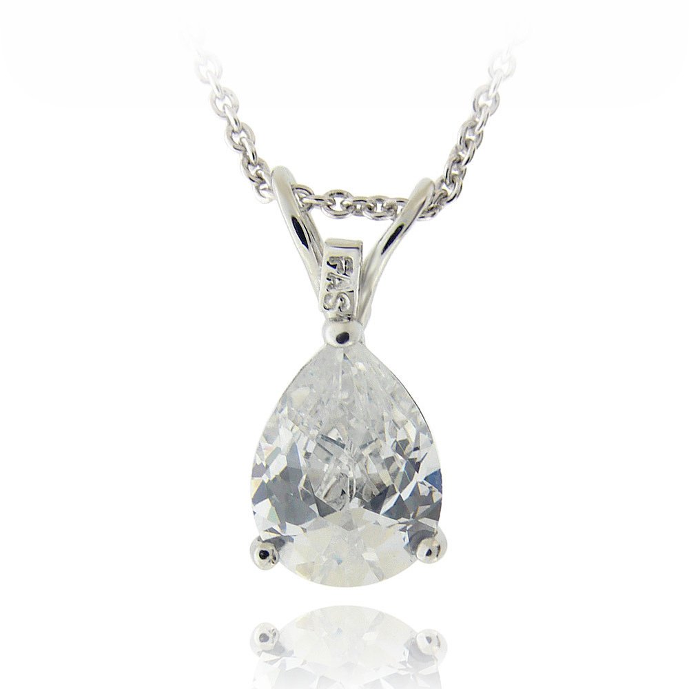 Silver Tone 1.75ct CZ Teardrop Solitaire Necklace, 9x7mm PBR12638