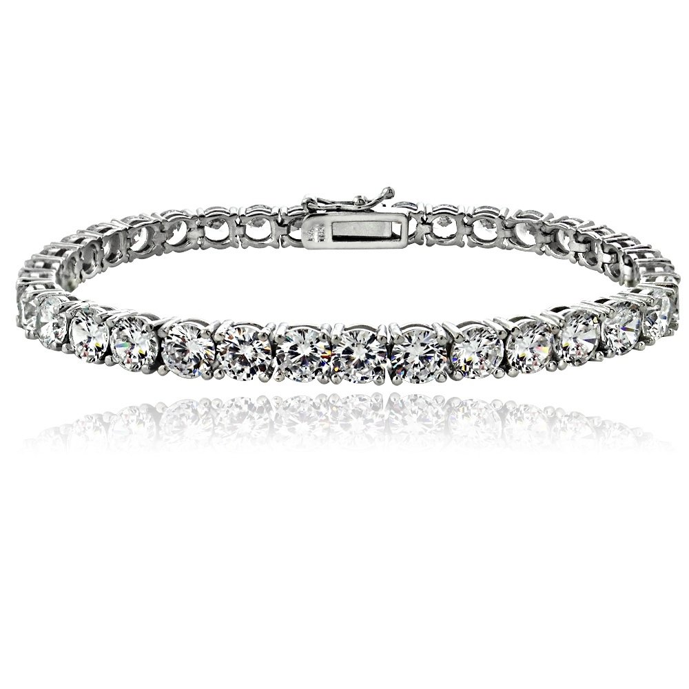Silver Tone 16.5ct CZ Round Tennis Bracelet BRB12665
