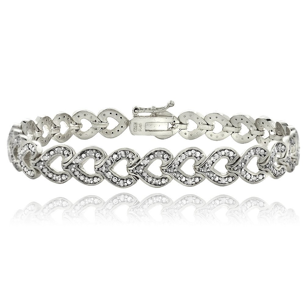Silver Tone 1ct Diamonds Heart Link Bracelet BBR12866