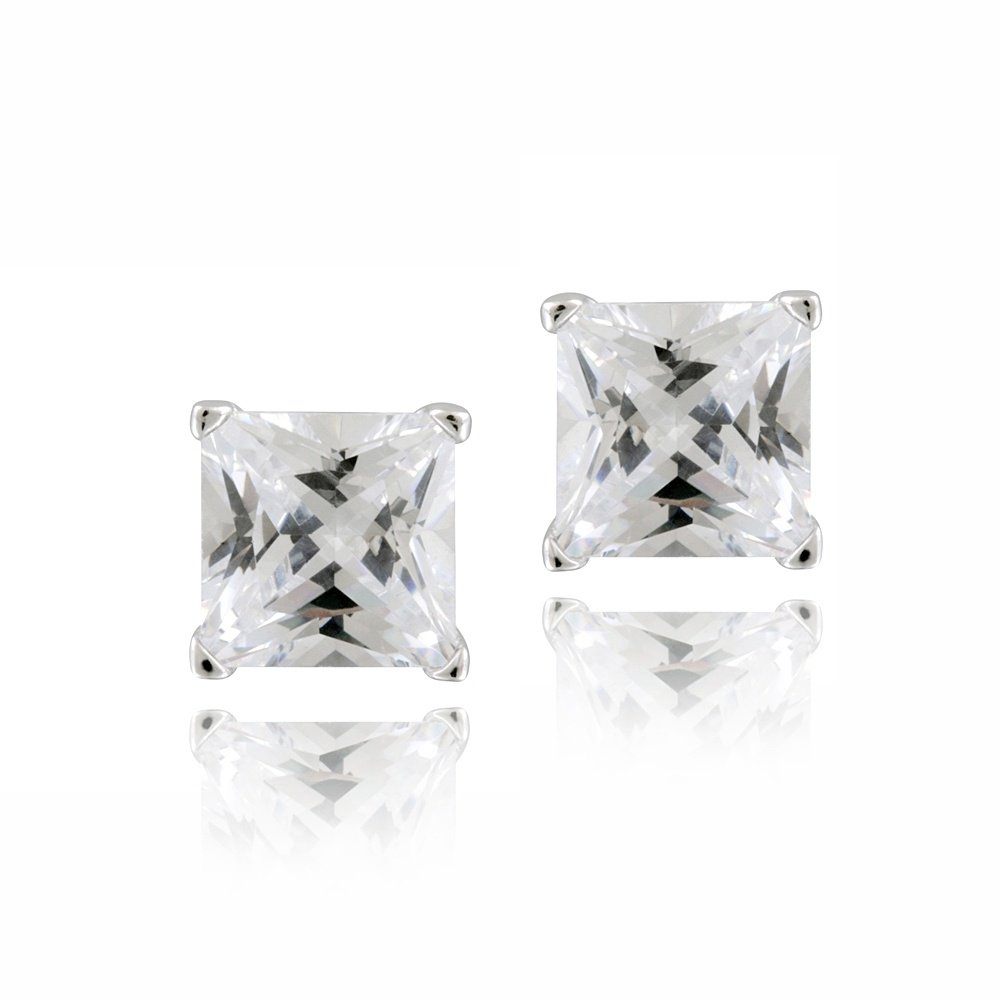 Silver Tone 2.5ct CZ Square Stud Earrings, 6mm EBR12648