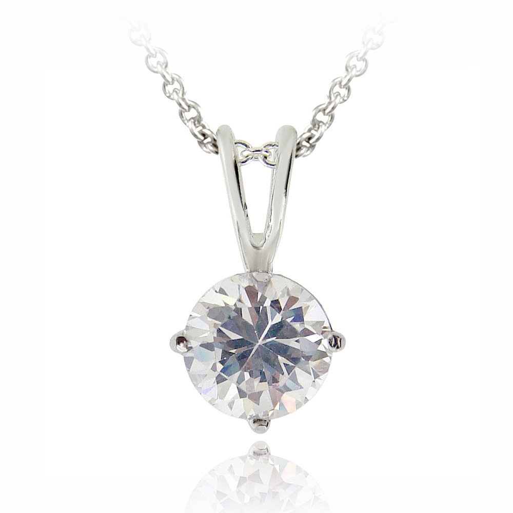 Silver Tone 2ct CZ Round Solitaire Necklace, 8mm PBR12643
