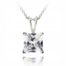 Silver Tone 2ct CZ Square Solitaire Necklace, 7mm PBR12634