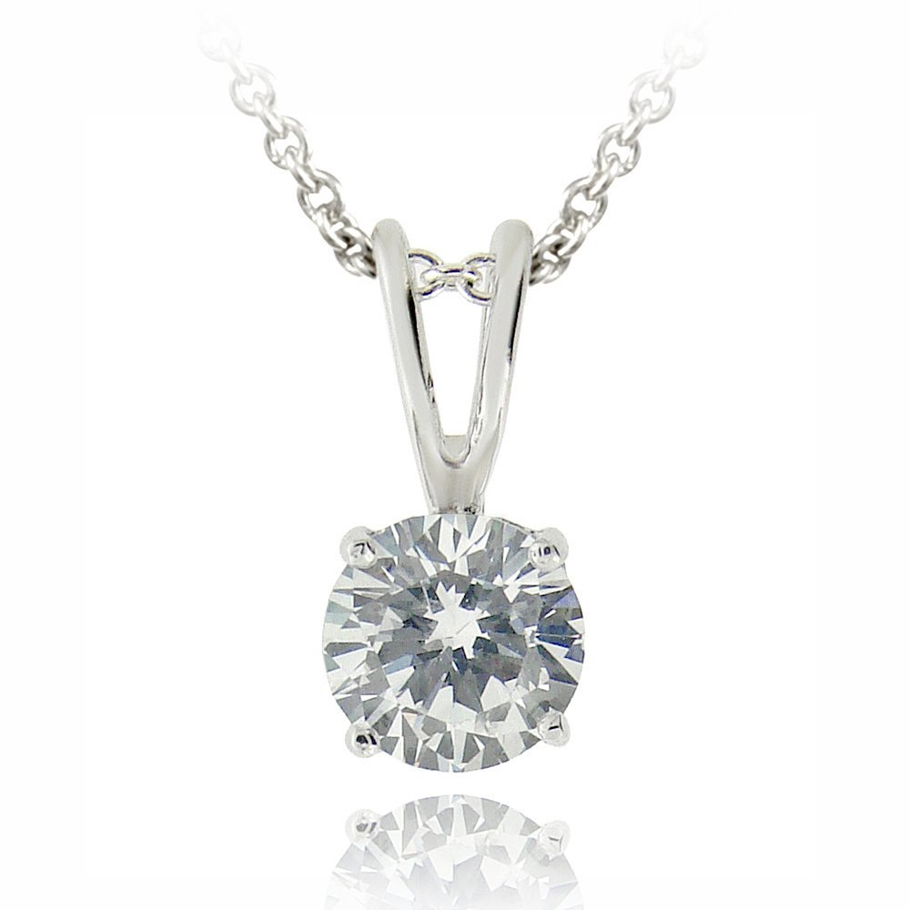 Silver Tone 3-4ct CZ Round Solitaire Necklace, 6mm PBR12641