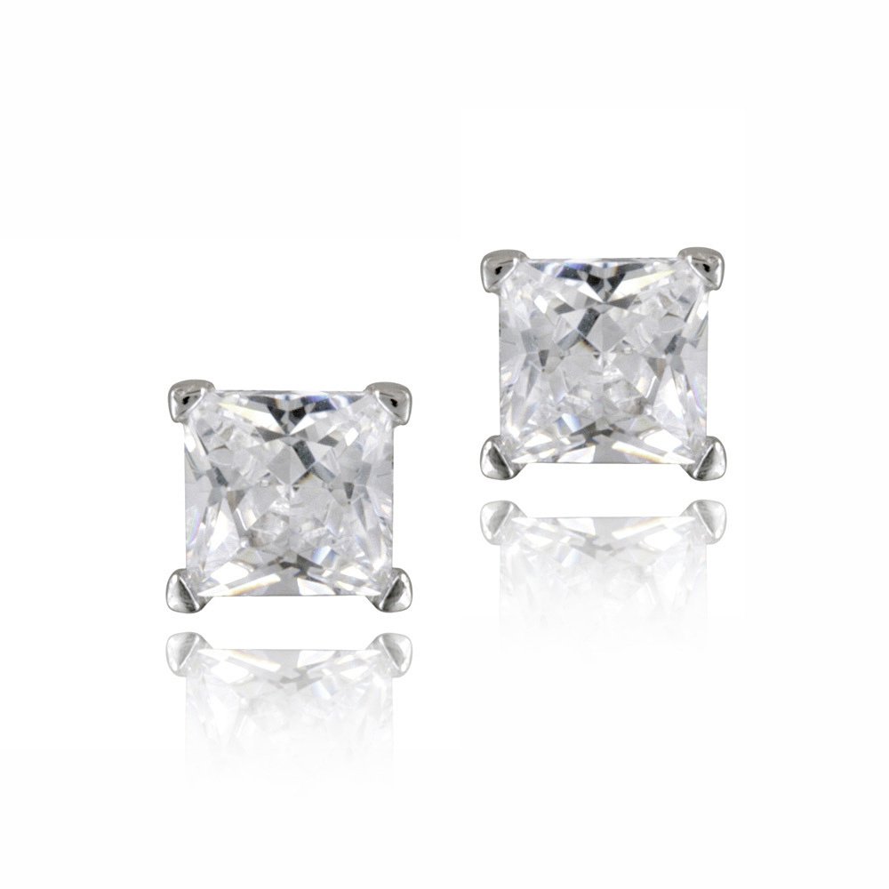 Silver Tone 3-4ct CZ Square Stud Earrings, 4mm EBR12646