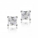 Silver Tone 3-4ct CZ Square Stud Earrings, 4mm EBR12646