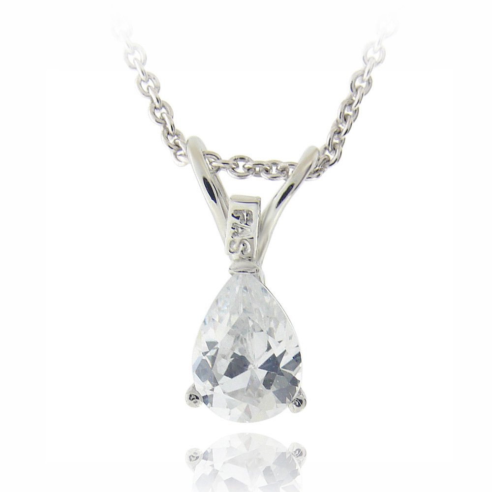 Silver Tone 3-4ct CZ Teardrop Solitaire Necklace, 7x5mm PBR12636