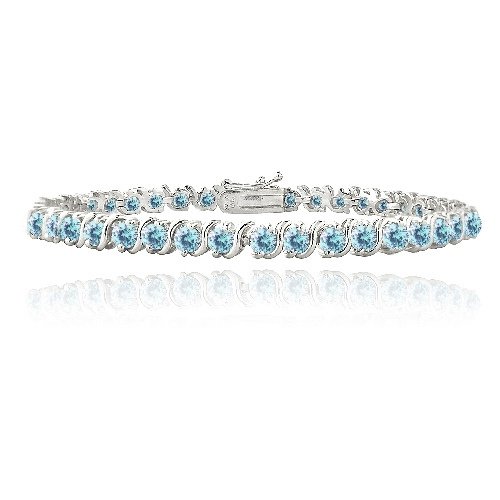 Silver Tone 4.85ct Aqua CZ S Design Tennis Bracelet BBR13185AQ1