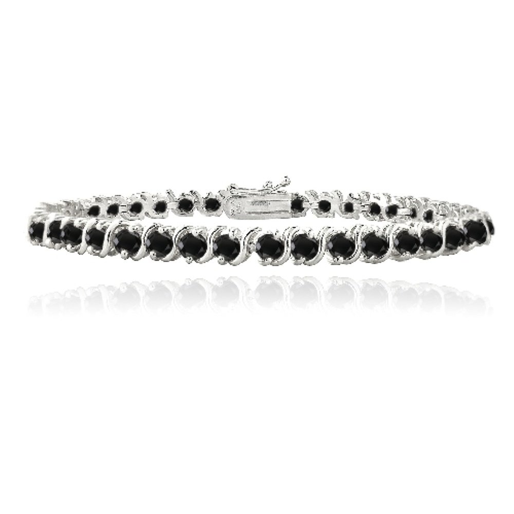 Silver Tone 4.85ct Black CZ S Design Tennis Bracelet BBR13185BK